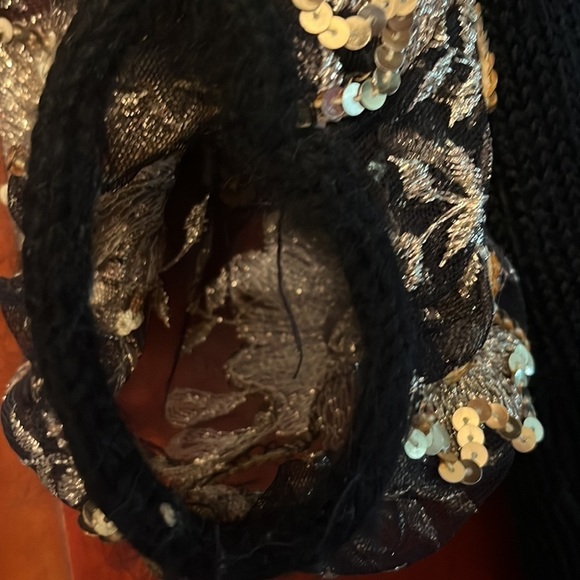 Ann Stuard at Lacosta Sz Small Fur Rhinestone Sequin Evening V-Neck Knit Sweater - Picture 5 of 9